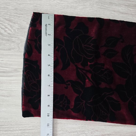 whimsy goth black red velvet floral print silk boho rectangle small length scarf - Picture 4 of 6